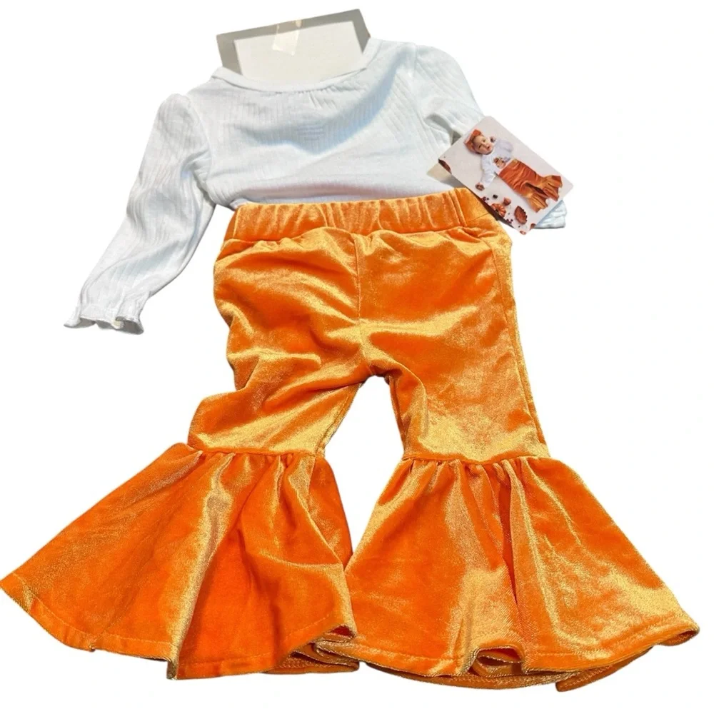 My First Halloween Pumpkin Costume Set - Orange velvety flare pants size 6 month